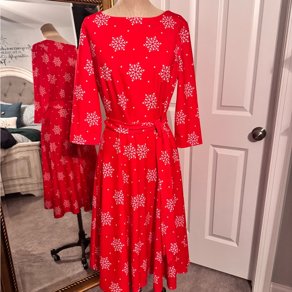 Red Snowflake Print Dress Christmas holiday